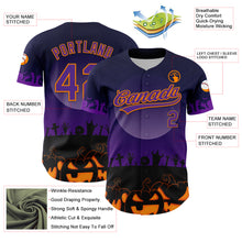 Load image into Gallery viewer, Custom Black Purple-Bay Orange 3D Pattern Halloween Skull Authentic Baseball Jersey