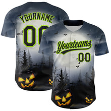 Load image into Gallery viewer, Custom Gray Black-Neon Green 3D Pattern Halloween Authentic Baseball Jersey