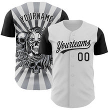 Load image into Gallery viewer, Custom White Black 3D Pattern Halloween Skull Authentic Baseball Jersey