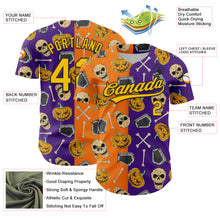 Load image into Gallery viewer, Custom Purple Yellow Bay Orange-Black 3D Pattern Halloween Skull Authentic Baseball Jersey