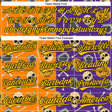 Load image into Gallery viewer, Custom Purple Yellow Bay Orange-Black 3D Pattern Halloween Skull Authentic Baseball Jersey