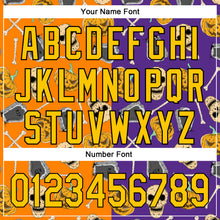 Load image into Gallery viewer, Custom Purple Yellow Bay Orange-Black 3D Pattern Halloween Skull Authentic Baseball Jersey