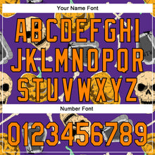 Load image into Gallery viewer, Custom Purple Bay Orange-Black 3D Pattern Halloween Skull Authentic Baseball Jersey