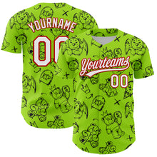 Load image into Gallery viewer, Custom Neon Green White-Red 3D Pattern Halloween Authentic Baseball Jersey