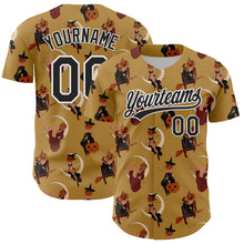 Load image into Gallery viewer, Custom Old Gold Black-White 3D Pattern Halloween Authentic Baseball Jersey