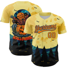 Load image into Gallery viewer, Custom Light Yellow Bay Orange-US Navy Blue 3D Pattern Halloween Authentic Baseball Jersey