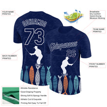 Load image into Gallery viewer, Custom Navy White 3D Pattern Design Fishing Performance T-Shirt
