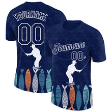 Load image into Gallery viewer, Custom Navy White 3D Pattern Design Fishing Performance T-Shirt