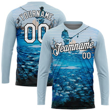 Load image into Gallery viewer, Custom Light Blue White-Black 3D Pattern Design Fishing Performance T-Shirt