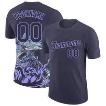 Load image into Gallery viewer, Custom Navy Light Purple 3D Pattern Design Fishing Performance T-Shirt