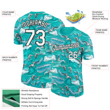 Load image into Gallery viewer, Custom Aqua White-Black 3D Pattern Design Sea Wave Fishing Performance T-Shirt