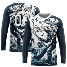 Load image into Gallery viewer, Custom White Black 3D Pattern Design Fishing Fish Hook Performance T-Shirt