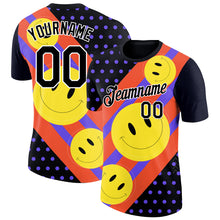 Load image into Gallery viewer, Custom Black Gold Red-Purple 3D Pattern Design Smile Emoji Performance T-Shirt