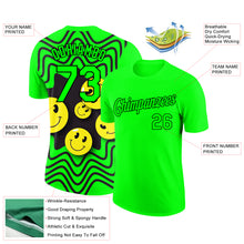 Load image into Gallery viewer, Custom Pea Green Black 3D Pattern Design Smile Emoji Performance T-Shirt