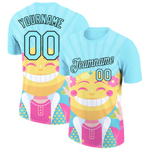 Load image into Gallery viewer, Custom Ice Blue Black 3D Pattern Design Smile Emoji Performance T-Shirt
