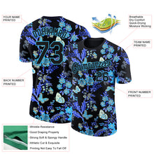 Load image into Gallery viewer, Custom Black Sky Blue 3D Pattern Design Flower With Butterfly Performance T-Shirt