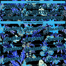 Load image into Gallery viewer, Custom Black Sky Blue 3D Pattern Design Flower With Butterfly Performance T-Shirt