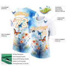 Load image into Gallery viewer, Custom White Bay Orange 3D Pattern Design Flower With Butterfly Performance T-Shirt