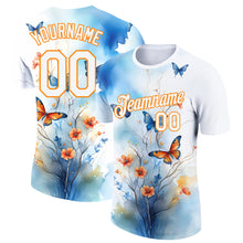 Load image into Gallery viewer, Custom White Bay Orange 3D Pattern Design Flower With Butterfly Performance T-Shirt