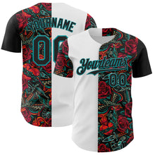 Load image into Gallery viewer, Custom White Black-Teal 3D Pattern Design Vintage Tattoos Authentic Baseball Jersey