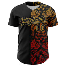 Load image into Gallery viewer, Custom Black Old Gold 3D Pattern Design Vintage Tattoos Authentic Baseball Jersey