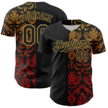 Load image into Gallery viewer, Custom Black Old Gold 3D Pattern Design Vintage Tattoos Authentic Baseball Jersey