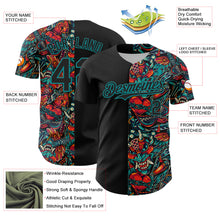 Load image into Gallery viewer, Custom Black Teal 3D Pattern Design Vintage Tattoos Authentic Baseball Jersey