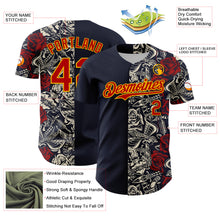 Load image into Gallery viewer, Custom Navy Red-Gold 3D Pattern Design Vintage Tattoos Authentic Baseball Jersey