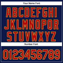 Load image into Gallery viewer, Custom Navy Red-Gold 3D Pattern Design Vintage Tattoos Authentic Baseball Jersey