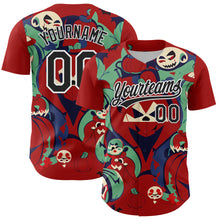 Load image into Gallery viewer, Custom Red Black-White 3D Halloween Authentic Baseball Jersey
