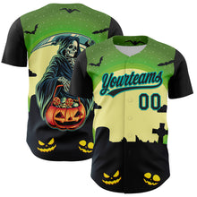 Load image into Gallery viewer, Custom Green Black-Aqua 3D Halloween Authentic Baseball Jersey