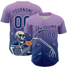 Load image into Gallery viewer, Custom Light Purple US Navy Blue-Light Pink 3D Halloween Authentic Baseball Jersey