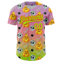 Load image into Gallery viewer, Custom Light Purple Neon Green Light Pink-Orange 3D Halloween Authentic Fade Baseball Jersey