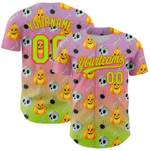 Load image into Gallery viewer, Custom Light Purple Neon Green Light Pink-Orange 3D Halloween Authentic Fade Baseball Jersey