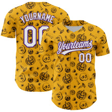 Load image into Gallery viewer, Custom Gold White-Purple 3D Halloween Authentic Baseball Jersey