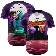 Load image into Gallery viewer, Custom Purple Orange-Black 3D Halloween Authentic Baseball Jersey