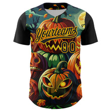 Load image into Gallery viewer, Custom Black Gold 3D Halloween Authentic Baseball Jersey