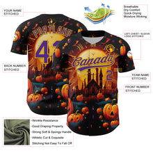 Load image into Gallery viewer, Custom Black Purple-Yellow 3D Halloween Authentic Baseball Jersey
