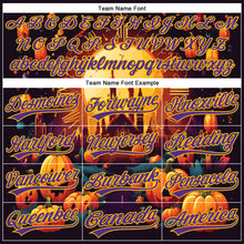 Load image into Gallery viewer, Custom Black Purple-Yellow 3D Halloween Authentic Baseball Jersey