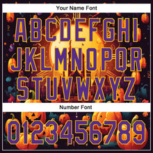 Load image into Gallery viewer, Custom Black Purple-Yellow 3D Halloween Authentic Baseball Jersey