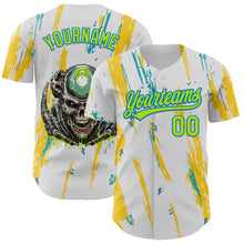 Load image into Gallery viewer, Custom White Neon Green-Blue 3D Halloween Authentic Baseball Jersey