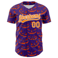 Load image into Gallery viewer, Custom Purple Bay Orange-White 3D Halloween Authentic Baseball Jersey