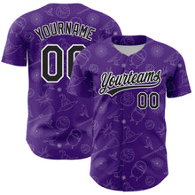 Load image into Gallery viewer, Custom Purple Black-White 3D Halloween Authentic Baseball Jersey