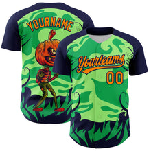 Load image into Gallery viewer, Custom Neon Green Bay Orange-Navy 3D Halloween Authentic Baseball Jersey
