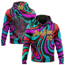 Load image into Gallery viewer, Custom Stitched Black Neon Green-Hot Pink 3D Halloween Fluid Sports Pullover Sweatshirt Hoodie