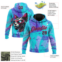 Load image into Gallery viewer, Custom Stitched Ice Blue Black-Hot Pink 3D Halloween Abstract Brush Stroke Sports Pullover Sweatshirt Hoodie
