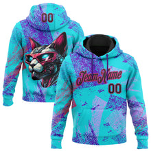 Load image into Gallery viewer, Custom Stitched Ice Blue Black-Hot Pink 3D Halloween Abstract Brush Stroke Sports Pullover Sweatshirt Hoodie