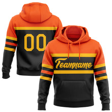 Load image into Gallery viewer, Custom Stitched Black Gold-Orange Line Sports Pullover Sweatshirt Hoodie