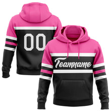 Load image into Gallery viewer, Custom Stitched Black White-Pink Line Sports Pullover Sweatshirt Hoodie