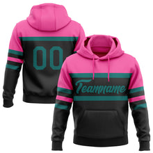 Load image into Gallery viewer, Custom Stitched Black Teal-Pink Line Sports Pullover Sweatshirt Hoodie